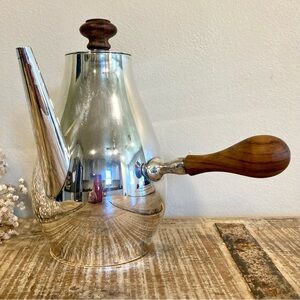 Vintage Silver Plated Teapot with Wooden Handle Signed Italy